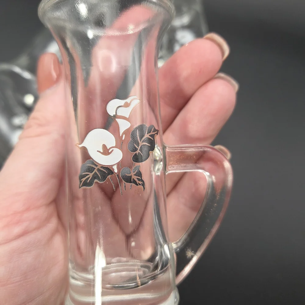 Shot Glasses Clear with Handles And Calla Lily Design Set Of 4